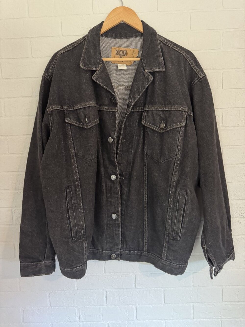 Vintage GAP Black Denim Trucker Jacket M Made USA D2ZZY-closet